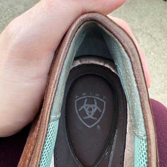 ARIAT Mary Jane Shoes Womens Size 9.5 Brown Metallic Leather Strap Perforated - Picture 6 of 9